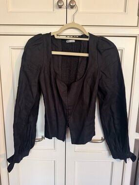 Reformation Black Linen Corset Bustier Long Sleeve Blouse